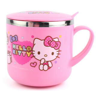 Hello Kitty 凯蒂猫 宝宝带盖餐具餐杯 儿童卡通不锈钢水杯 防烫防漏水孩子喝水杯子
