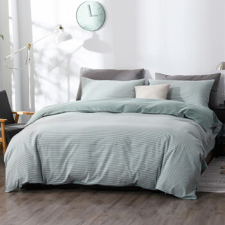 佳佰 四件套纯棉 全棉床上用品水洗棉被套床品套件 时光（绿色） 适用1.5米双人床（200*230cm）