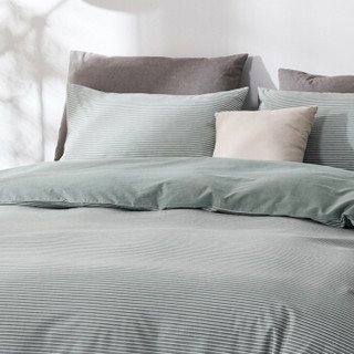 佳佰 四件套纯棉 全棉床上用品水洗棉被套床品套件 时光（绿色） 适用1.5米双人床（200*230cm）