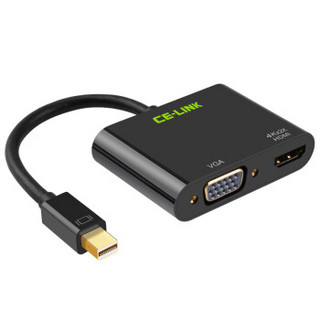 CE-LINK Mini DP扩展坞 转HDMI/VGA二合一 苹果4K高清转换器  雷电迷你dp 笔记本电脑投影仪连接线 黑色 1517