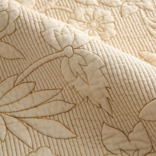 青苇 欧式沙发套 全棉水洗沙发巾坐垫 绗缝刺绣盖布 花语米黄90X90cm  1片装