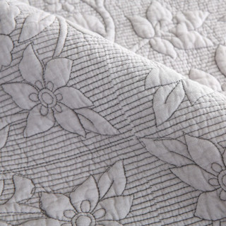 青苇 欧式沙发套 全棉水洗沙发巾坐垫 绗缝刺绣盖布 花语灰色90X180cm  1片装