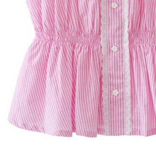 弗萝町Flordeer 法国童装女童衬衫女中大童条纹上衣儿童纯棉衬衣F72032 粉色 130