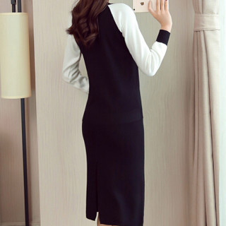 LAXJOY 朗悦 新款针织毛衣连衣裙韩版长袖拼接两件套包臀裙套装 LWQZ178321