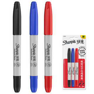 锐意（Sharpie）马克笔/记号笔 双头黑蓝红吸塑3支装 进口标记防褪色学生手绘漫画设计手账文具