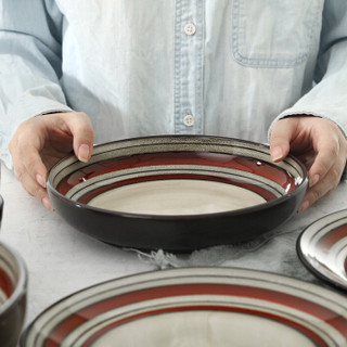 佳佰 陶瓷餐具 欧式红与黑系列 中式家用厨房陶瓷8寸汤盘2个装釉下彩京东自营