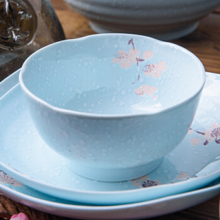 雅诚德日式樱花陶瓷餐具时尚创意釉下彩面碗饭碗家用6英寸4只（蓝色）