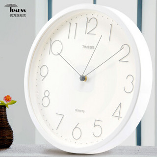 Timess挂钟 客厅创意静音现代简约石英钟12英寸9658-1珍珠白