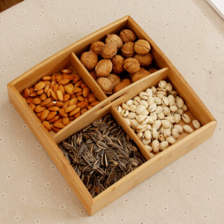 商品欧润哲 干果盘 竹制多功能四格手提坚果盘干果盘分格干果盒 零食