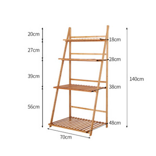 美达斯 户外花架阳台 现代室内客厅花盆 楠竹折叠储物架收纳架 厨房微波炉架子 原木色四层 14003