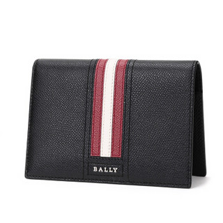 BALLY 巴利 男士黑色红白条纹皮质护照夹卡夹 TALKNIS LT 10