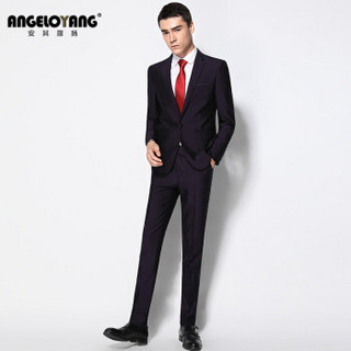 安其罗扬（ANGELOYANG）西服套装男 韩版商务休闲职业装修身男士西装套装  6722 紫色 M/170C