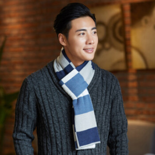 677888围巾男冬季羊毛简约商务韩版潮青年学生男士百搭双面格子 蓝色