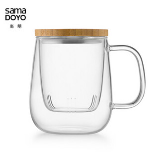 尚明samadoyo 耐热有手柄玻璃水杯 竹盖过滤办公家用茶杯S024A  500ml