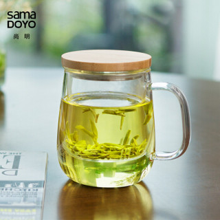 尚明samadoyo 耐热有手柄玻璃水杯 竹盖过滤办公家用茶杯S024A  500ml