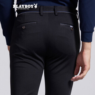 花花公子 PLAYBOY 男士纯色休闲弹力商务西裤直筒修身休闲裤 DH16160008 黑色 28（2尺1）