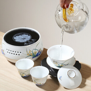 成艺陶瓷整套茶具带电陶炉泡茶器耐热玻璃养生壶煮茶壶大套装礼盒(兰有香香韵)