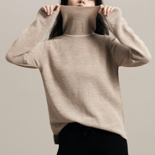 商品sol alpaca 女士浅驼色秘鲁原产小羊驼毛半高领套头毛衣 13036