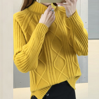 亚瑟魔衣针织衫女毛衣韩版拼色宽松加厚套头半高领打底衫SH-5003 黄色 均码