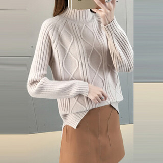 亚瑟魔衣针织衫女毛衣韩版拼色宽松加厚套头半高领打底衫SH-5003 卡其色 均码