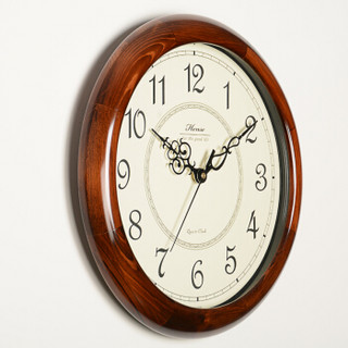 Hense 汉时 创意实木挂钟客厅时钟现代简约挂表家用壁钟挂墙石英钟表HW18棕色