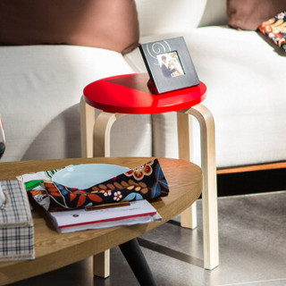 爱必居（abit）凳子实木 客厅可叠加简约休闲桦木加厚圆凳子 弯曲木彩色餐椅红色