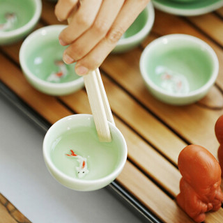 尚帝（shangdi）陶瓷功夫茶具套装德化整套茶具青瓷盖碗茶杯茶盘茶托竹 青瓷鱼戏茶盘套装