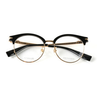 TRUSSARDI 杜鲁萨迪 中性款黑色镜框金色镜腿金属全框光学眼镜架眼镜框 VTR261F 0700 51MM