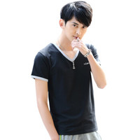 Nan ji ren 南极人 男士背心短袖T恤精梳棉弹力打底衫V领运动汗衫休闲内衣 N696D10761 V领黑色 XXXL (黑色、XXXL、针织)