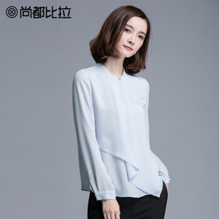 尚都比拉（Sentubila） 2019春季长袖雪纺衫女打底衫韩范chic衬衫上衣衬衣 163C511652 浅蓝色 M