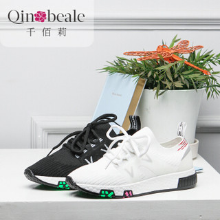 Qin&beale 千佰莉 透气韩版休闲鞋女厚底系带跑步鞋 133D1615黑色 40