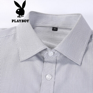 花花公子（PLAYBOY）男士格纹个性商务时尚长袖衬衫 DH06170351 黑格 190/XXXL/56