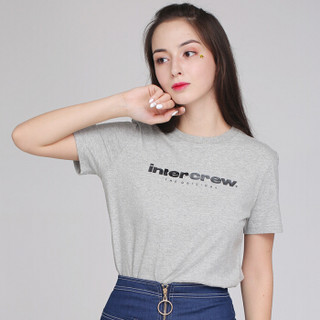 纯棉t恤intercrew2019夏季新款时尚休闲情侣款字母印字圆领短袖t恤女 ITS2TR31W 浅灰色 85/S