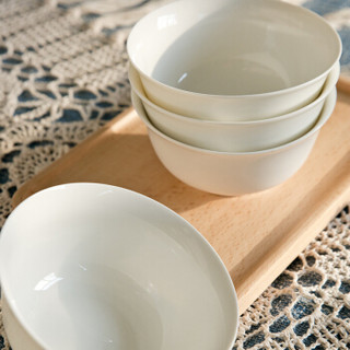 丰竹（bamboo）陶瓷碗套装5英寸骨瓷白胎面碗陶瓷碗套装简约家用微波炉适用 4只装