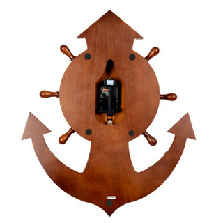 Hense 汉时 欧式船舵挂钟创意实木时钟木质艺术挂表现代壁钟客厅摆钟经典石英钟表HP39棕色
