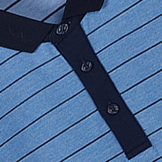 花花公子 PLAYBOY 短袖 2019夏季新款休闲时尚打底衫青年条纹翻领短袖T恤 天蓝 XL