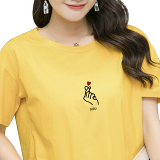 俞兆林（YUZHAOLIN）休闲T恤女时尚印花短袖圆领百搭纯色上衣女 姜黄色 S