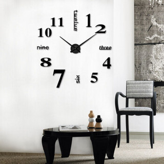 青苇 创意墙贴 静音客厅装饰时钟挂表贴  镜面墙贴 黑色