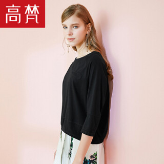 高梵春夏装时尚纯色宽松七分袖T恤女韩版上衣女装 G1180033 黑色 170/XL