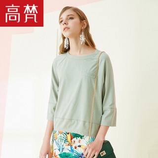高梵春夏装时尚纯色宽松七分袖T恤女韩版上衣女装 G1180033 灰绿色 170/XL