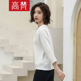 高梵春夏装时尚纯色宽松七分袖T恤女韩版上衣女装 G1180033 白色 155/S