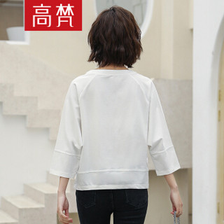 高梵春夏装时尚纯色宽松七分袖T恤女韩版上衣女装 G1180033 白色 155/S