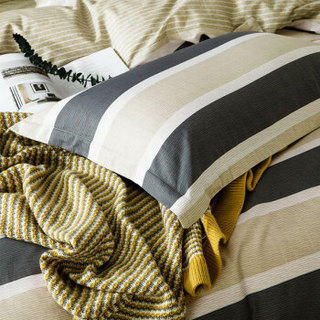 迎馨 三件套家纺 全棉简约亲肤斜纹床单枕套被罩被套三件套 适用1.2米床 青春如歌咖