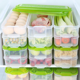 HAIXIN海兴冰箱保鲜盒塑料冷冻储物盒长方形鸡蛋水果食物收纳盒2层1盖 2组装