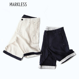 Markless 休闲裤男薄款宽松休闲棉麻短裤五分裤DKA6915M藏青色180/XL(2.64尺)