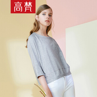 高梵春夏装时尚纯色宽松七分袖T恤女韩版上衣女装 G1180033 灰色 155/S