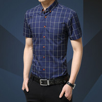 YUZHAOLIN 俞兆林 短袖衬衫 男士时尚简约格子短袖衬衣 A180-2311