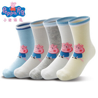 小猪佩奇PeppaPig儿童袜子纯棉男女童卡通1-3-6-7-9岁春秋薄款宝宝长袜5双装 乔治的足球游戏 4-6岁