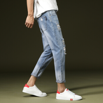 Bejirog 北极绒 牛仔裤男修身小脚裤青年潮流百搭浅色水洗男休闲 SS-822