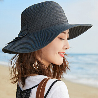 兰诗雨M0306防晒可折叠遮阳帽女大沿海边度假太阳帽 黑色